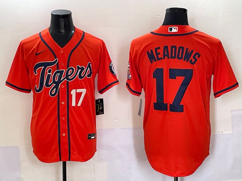 Men 2025 Detroit Tigers 17 Meadows Orange Game Nike MLB Jersey style 3